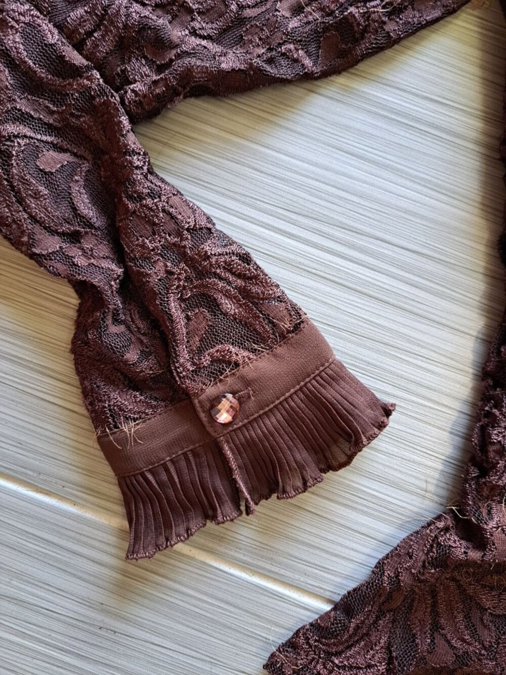 Y2K 90'S Renaissance Womens Brown Lace Blouse Top Ruffle V-neck Festival Gypsy M - Picture 2 of 7